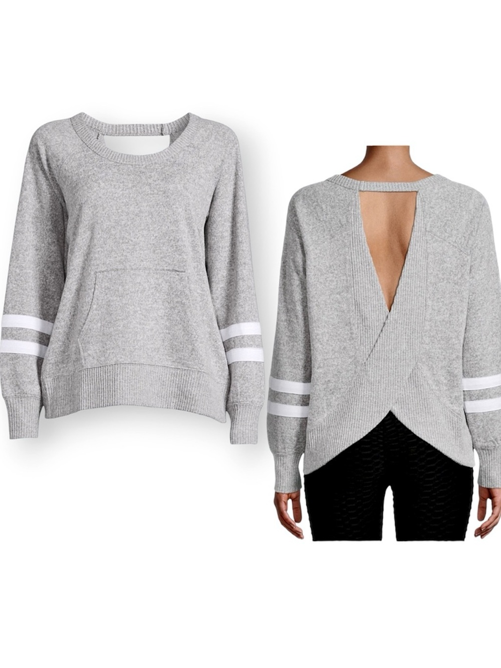 Womens Long Sleeve Top Relaxed Open Back Varsity Sweater XS Gray NEW With Tags